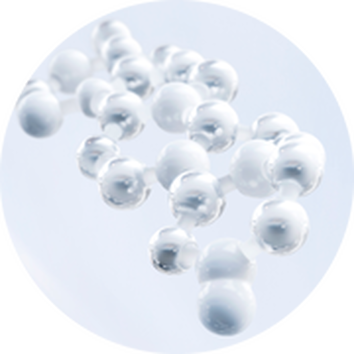 Des molecules blanches flottent dans un fond clair, illustrant la structure chimique et la science des materiaux.