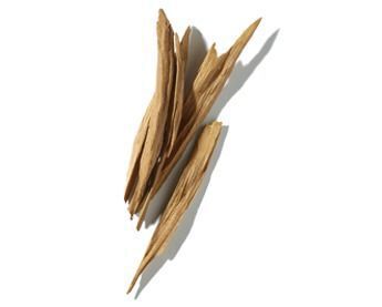 A few elongated, thin pieces of dried wood slivers arranged on a white background.